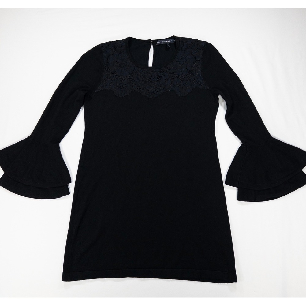 WHBM Black Lace Bell Sleeve Long Sweater Minidress Size XS Witchy Whimsigoth